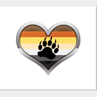 Large Gay Bear Pride Flag Colored Heart with Chrome Frame Posters and Art